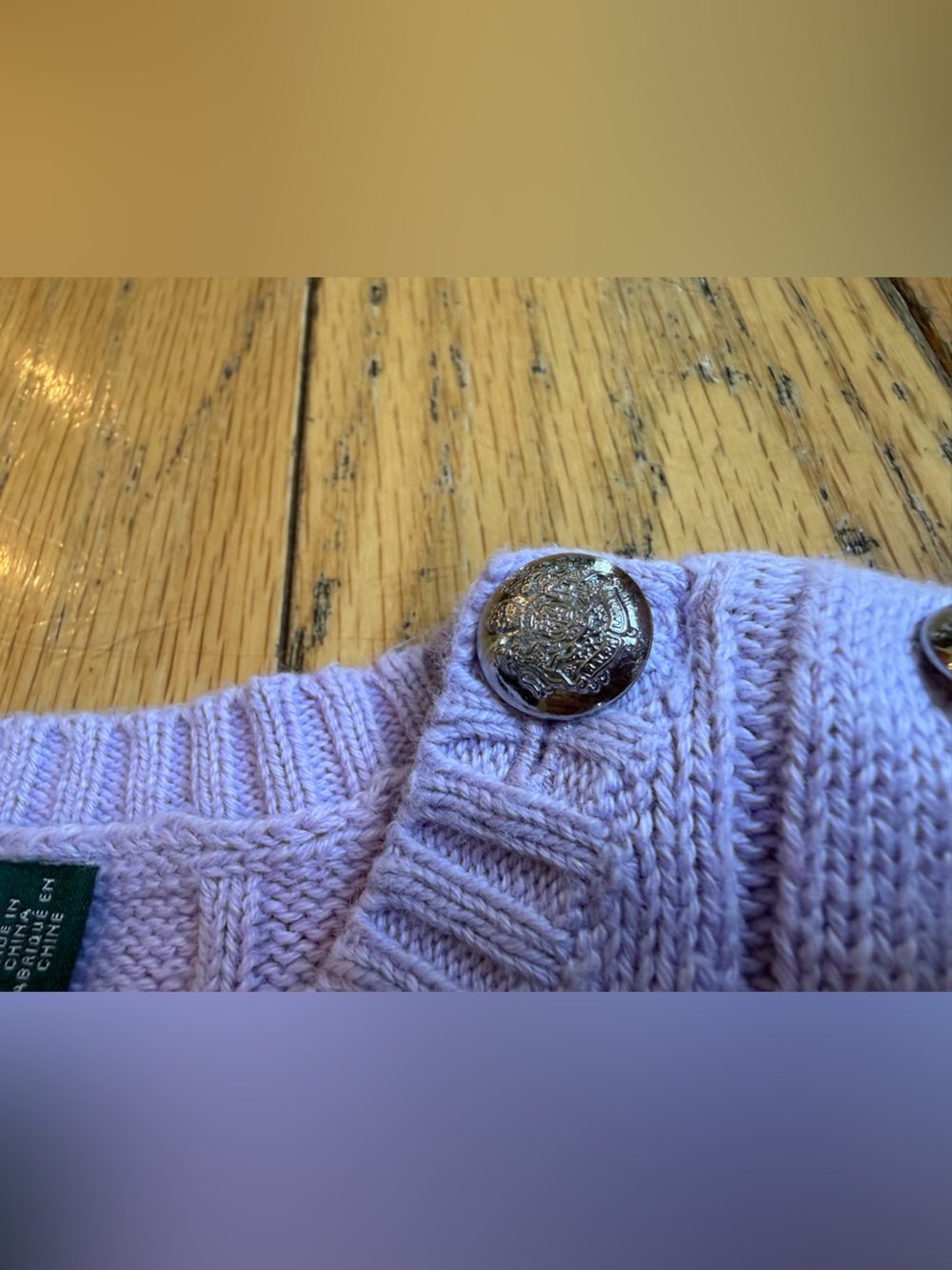 Lauren Ralph Lauren Cable Knit Button Shoulder Sweater Lavender Women Sz Large - Picture 4 of 13